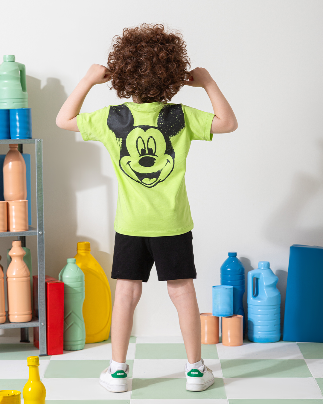 MARVY Mickey Mouse Beigeامة orلادي وسط فسفوري
