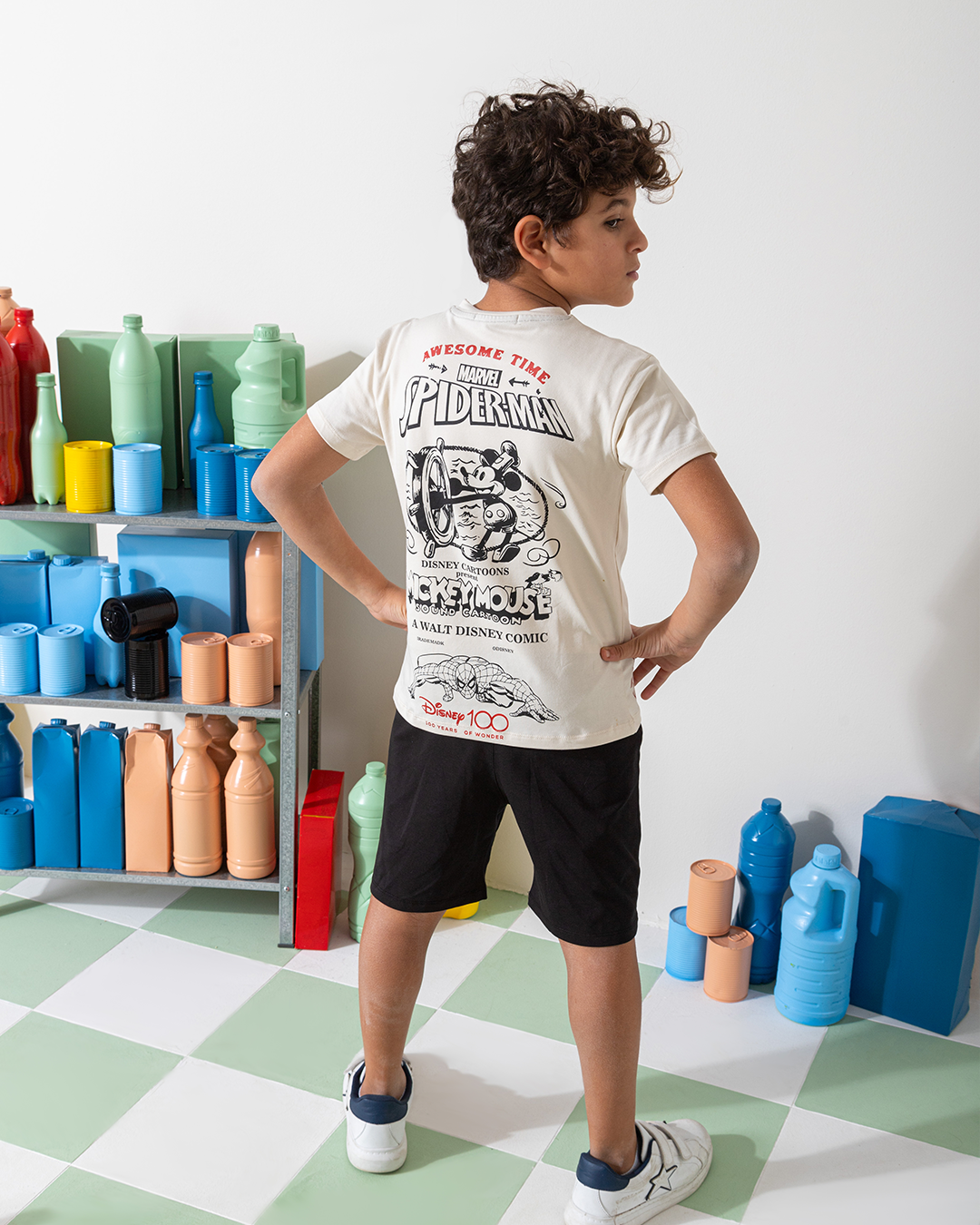 MARVY Web Head Spider man بيجامة اولادي محير كريمي