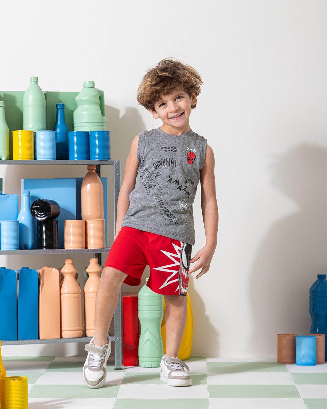 MARVY Original Spider Man بيجامة اولادي وسط شانيه