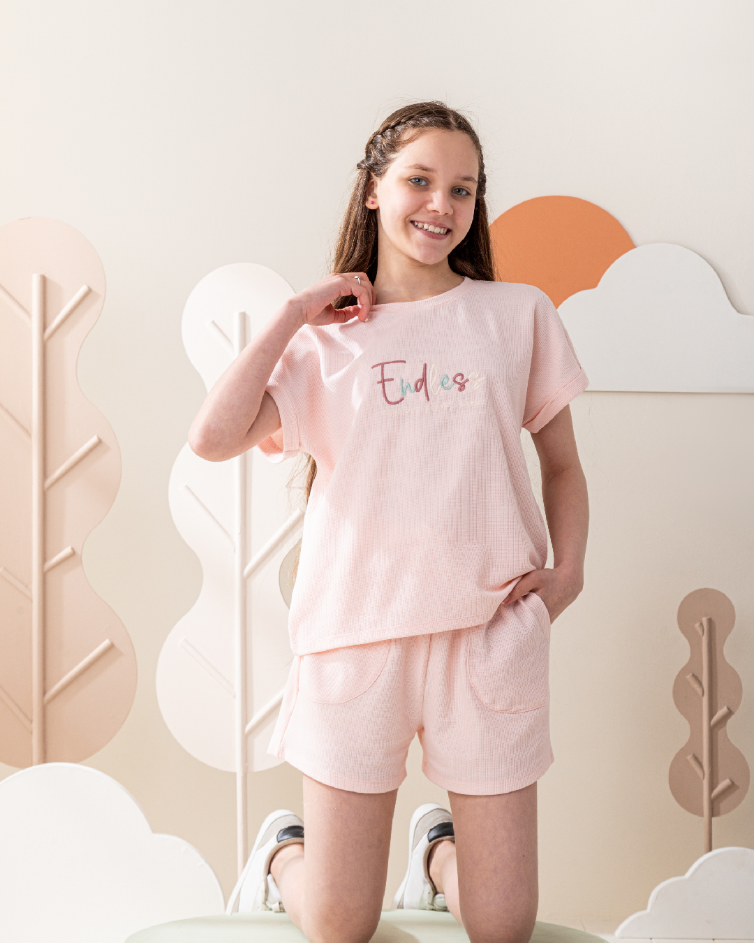 طقم شورت جاكارد كتف ساقط