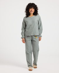 Women's pajama set with buttons and wide pants