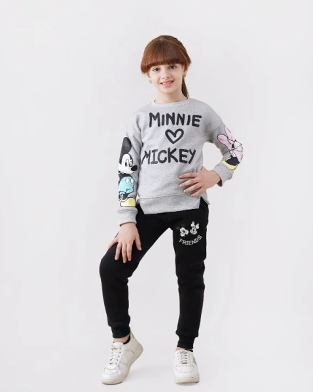 Mickey and Minnie pajamas for girls, Rwand Milton, 3 print cuts in the chest, sleeves and sleeves + print pants