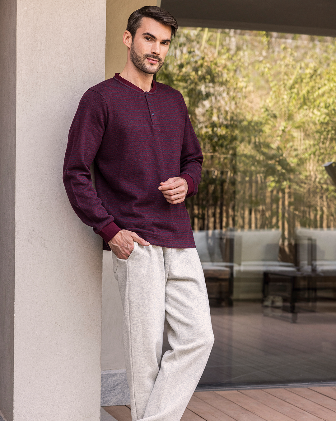 Button-up Men Striped Pajama