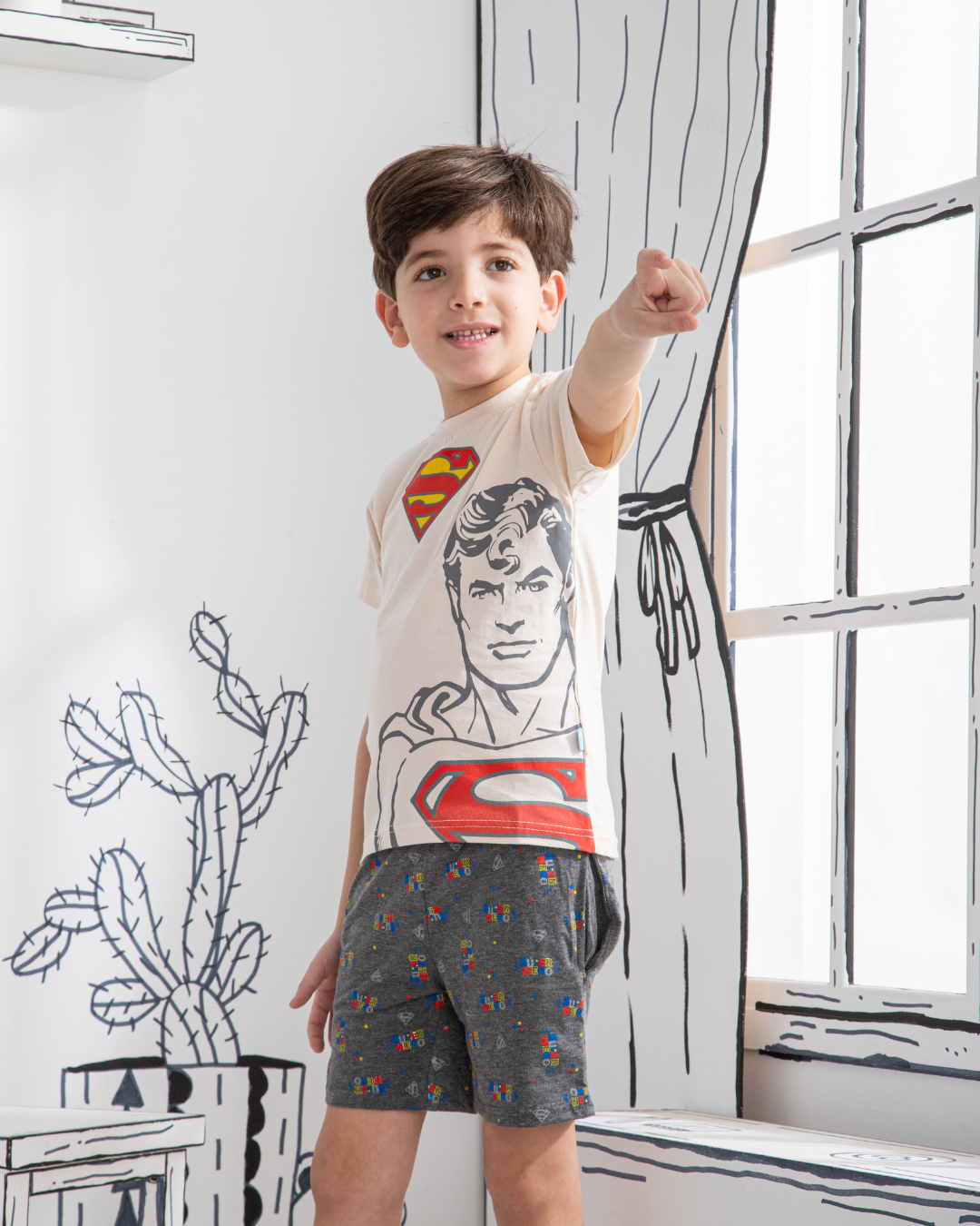 Super hero man boys' half-sleeved pajamas and cotton shorts