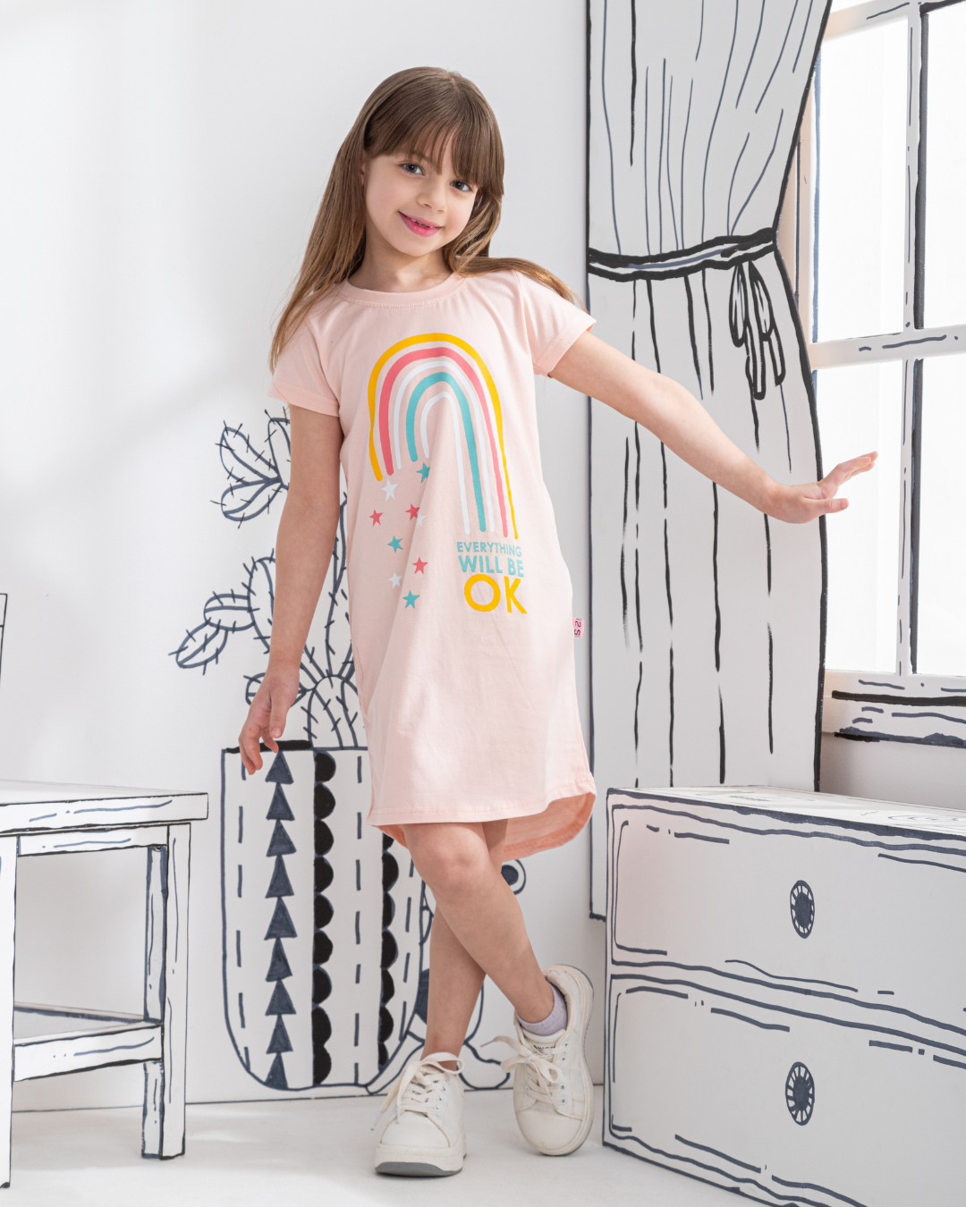 Everything will be OK قميص بناتي نص كم قطن