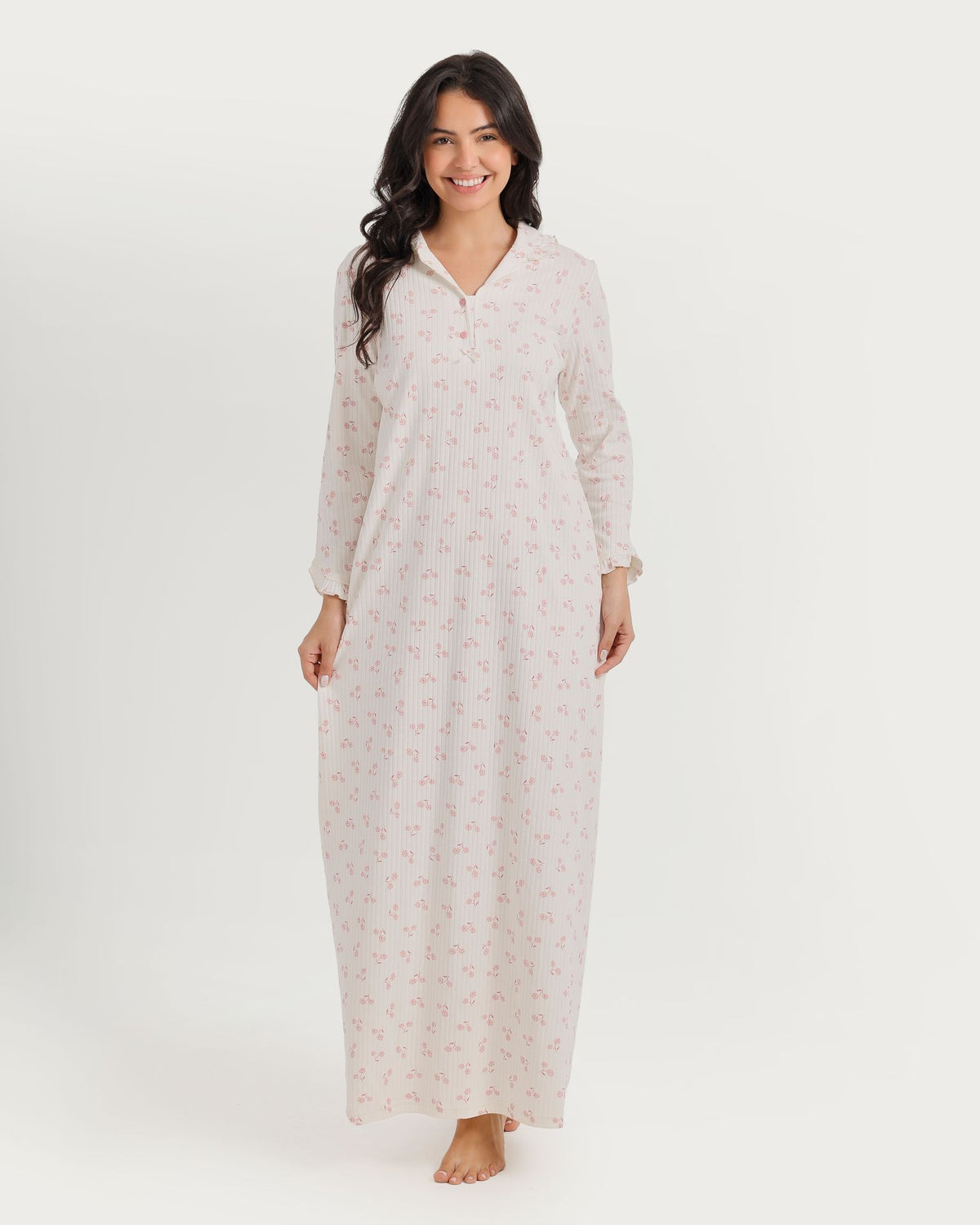 Ribbed nightgown with floral print