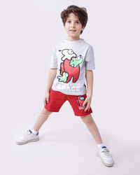 Among Cut Children's half-sleeve pajamas with chest print and shorts