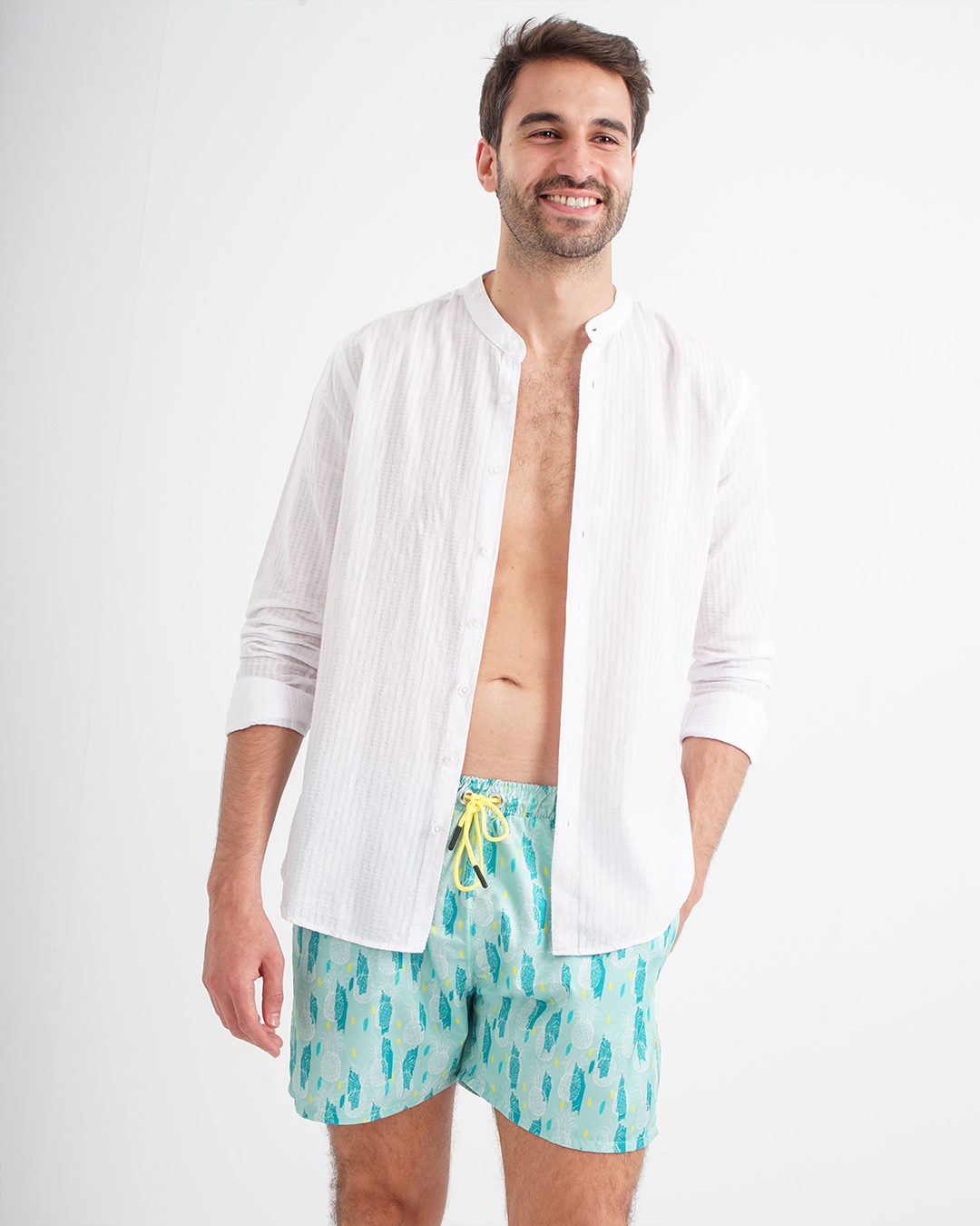 Men's swimsuit shorts with pineapple print