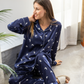 Classic women's pajamas with bird print sleeves