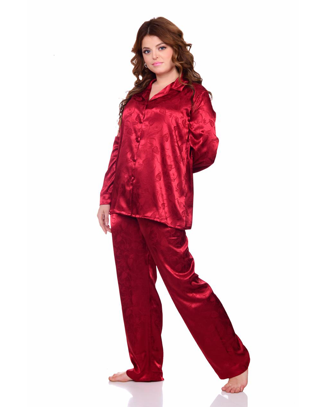 بيجامه حريمي ستان كلاسيك مشجرة بزراير