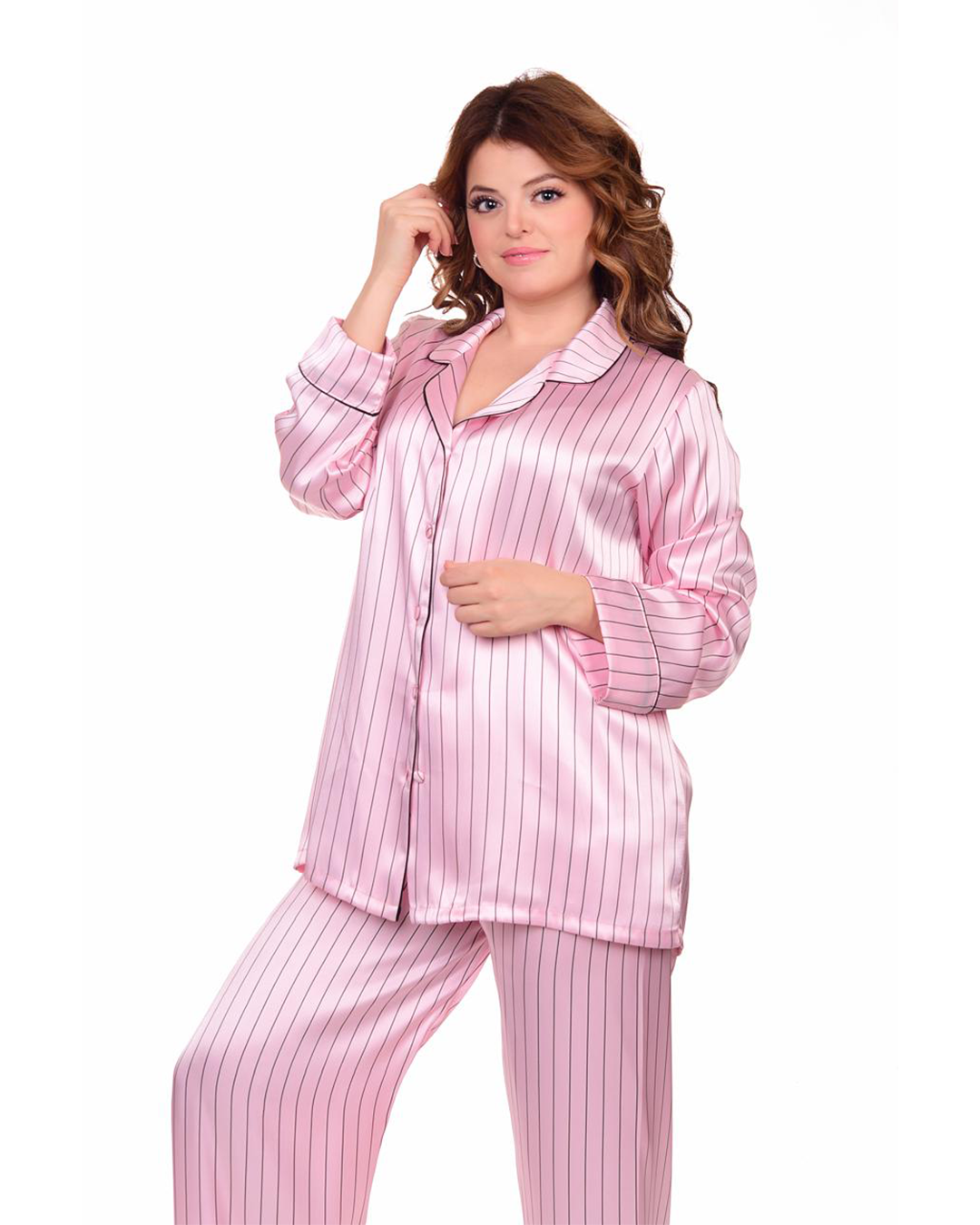 بيجاما كم بنطلون مقلم رفيع