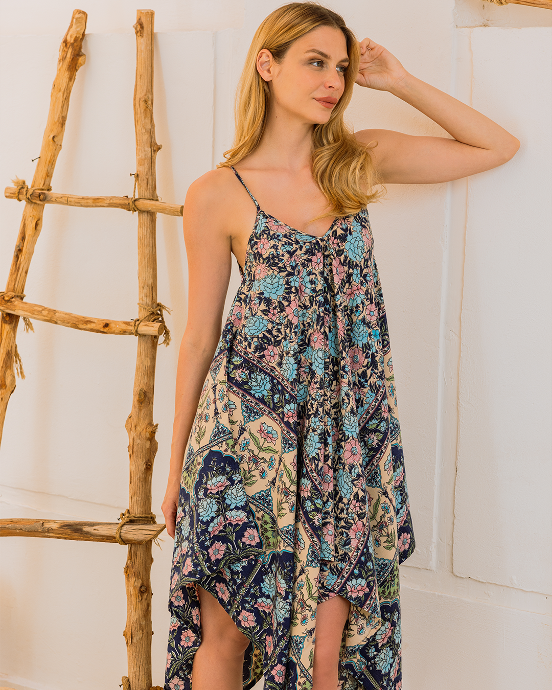 Strapless printed viscose kimono