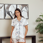 Women's satin pajamas and classic shorts printed with tree branches