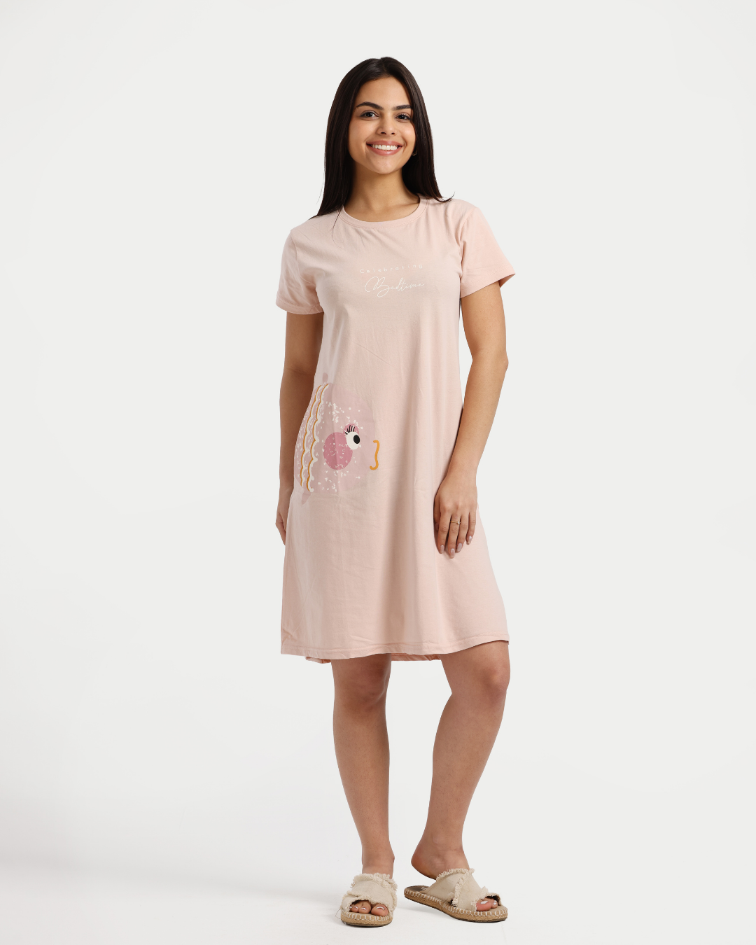 قميص نوم حريمي سمكة كيوت لون نود غامق