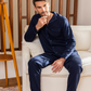 Men's open-buttoned navy blue pajamas
