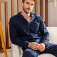 Men's open-buttoned navy blue pajamas