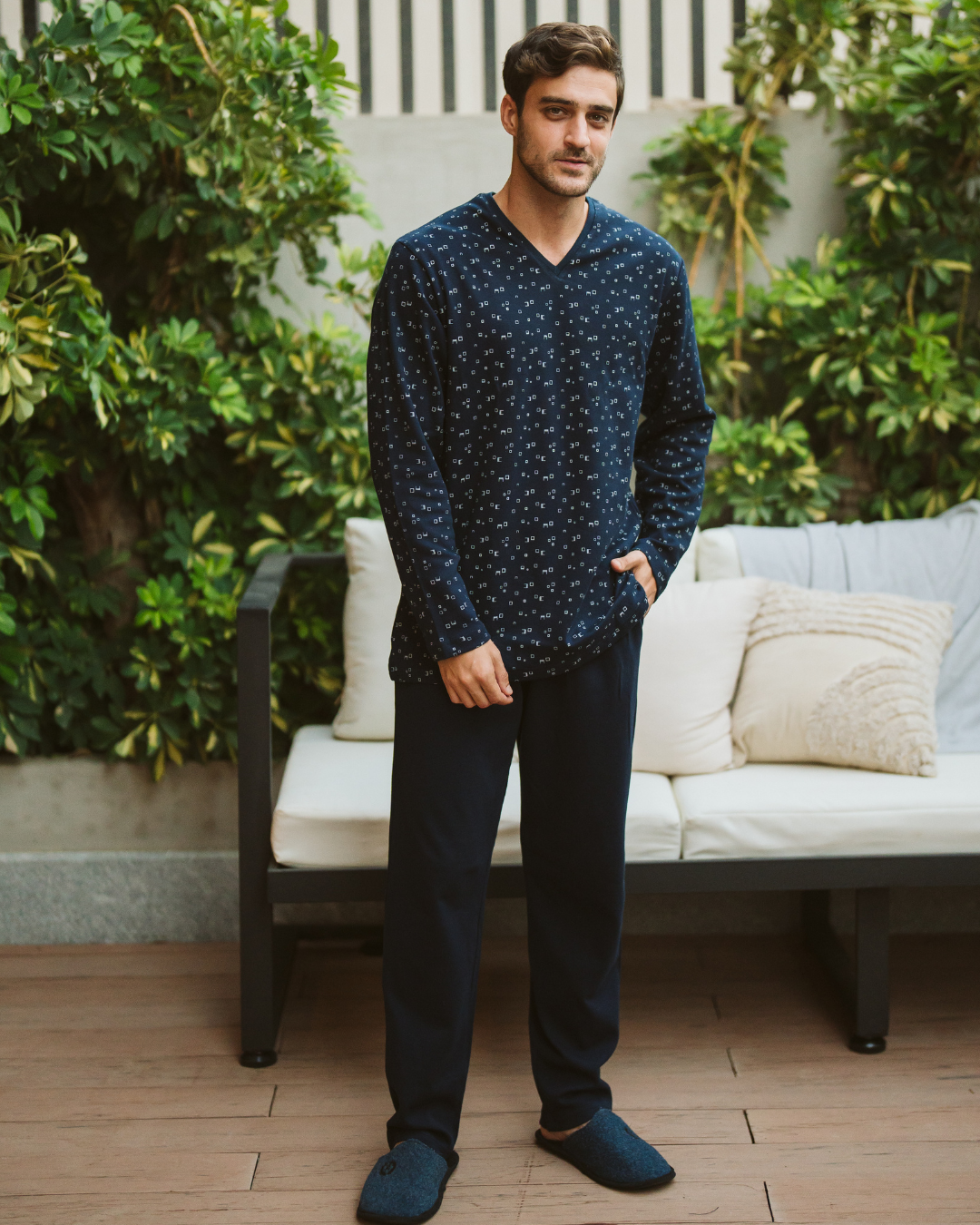 Men's classic navy printed pajamas