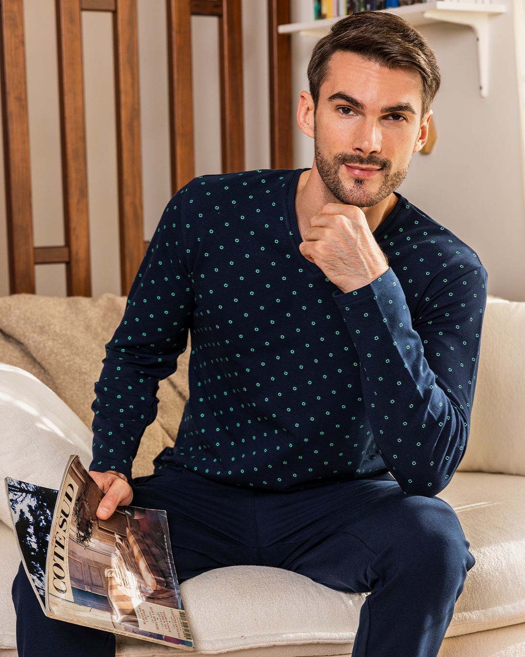 2 Classic navy printed men's pajamas