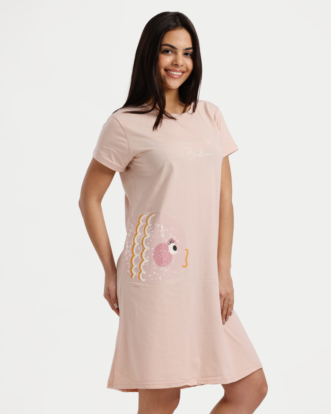 قميص نوم حريمي سمكة كيوت لون نود غامق