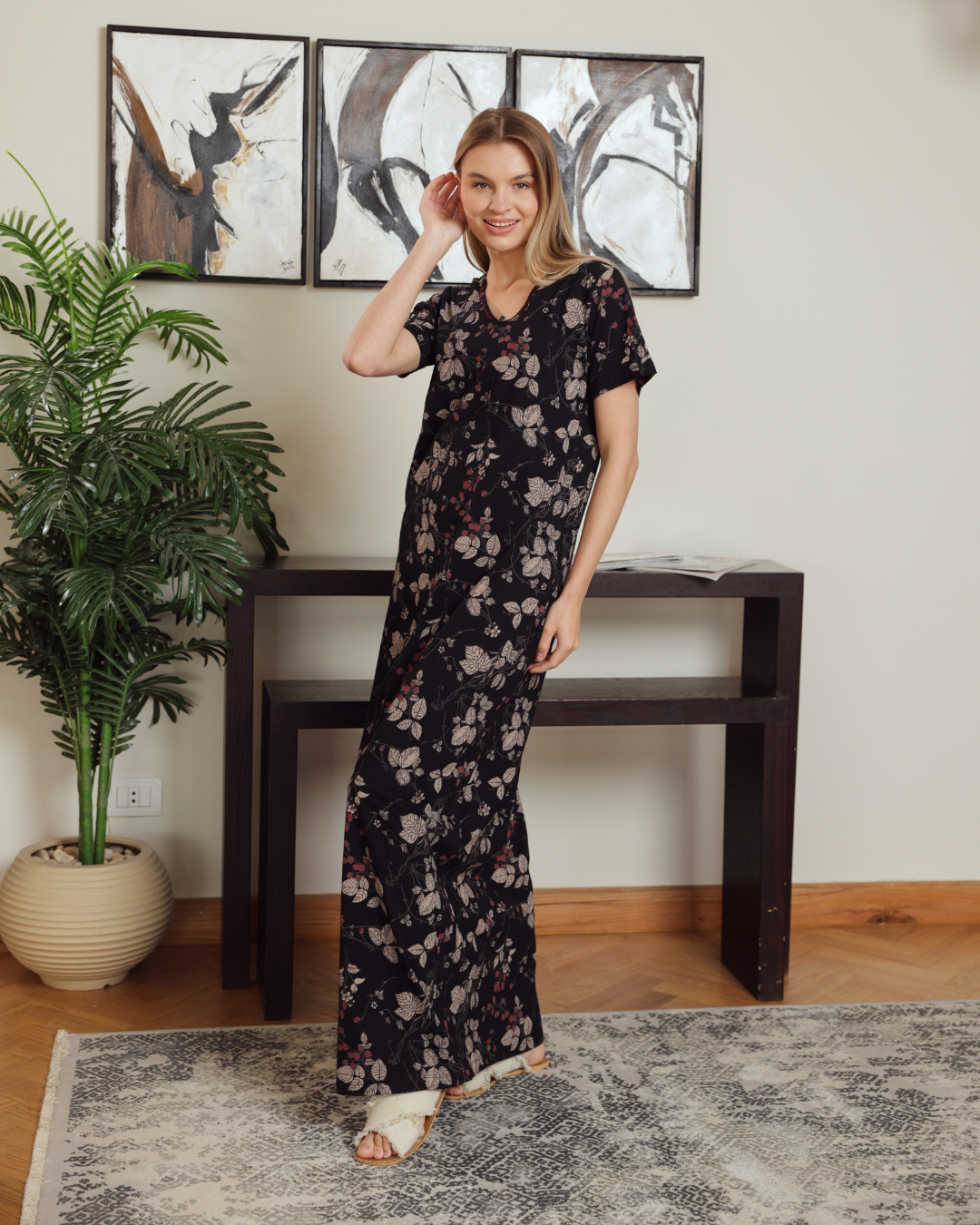 نايت شيرت حريمي نص كم v مشجر