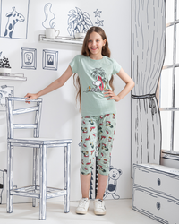 Snoopy بيجامه بناتي جرسونيه تيشرت نص كم وبنتاكور سنوبي