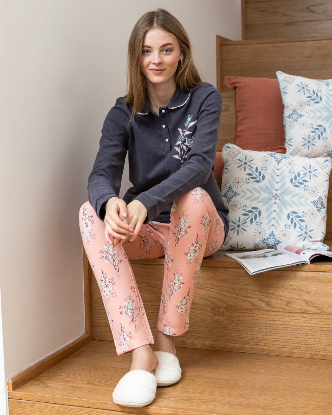 بيجامه حريمي كاشمير كوله ومرد مطرز ببنطلون ميلتون سما