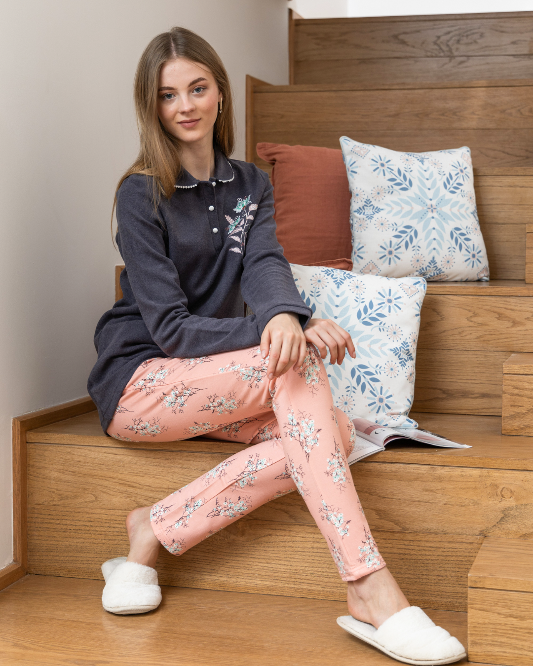 بيجامه حريمي كاشمير كوله ومرد مطرز ببنطلون ميلتون سما