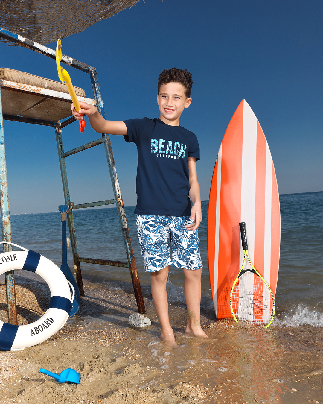 beach california My children's pajamas, half sleeves and shorts