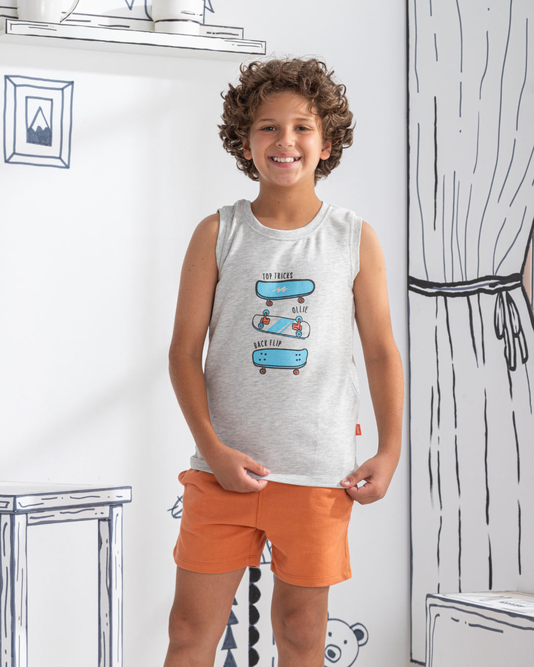 Skate Boy بيجامه اولادي تيشرت كت وشورت مطبوع