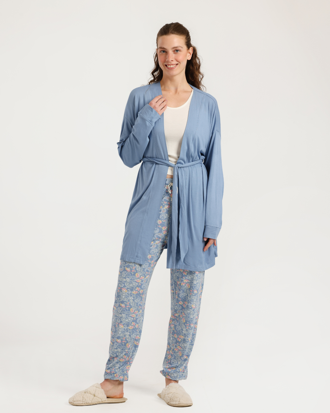 Women's Pajama Set 3 Pieces with Geometric Shapes and Flowers