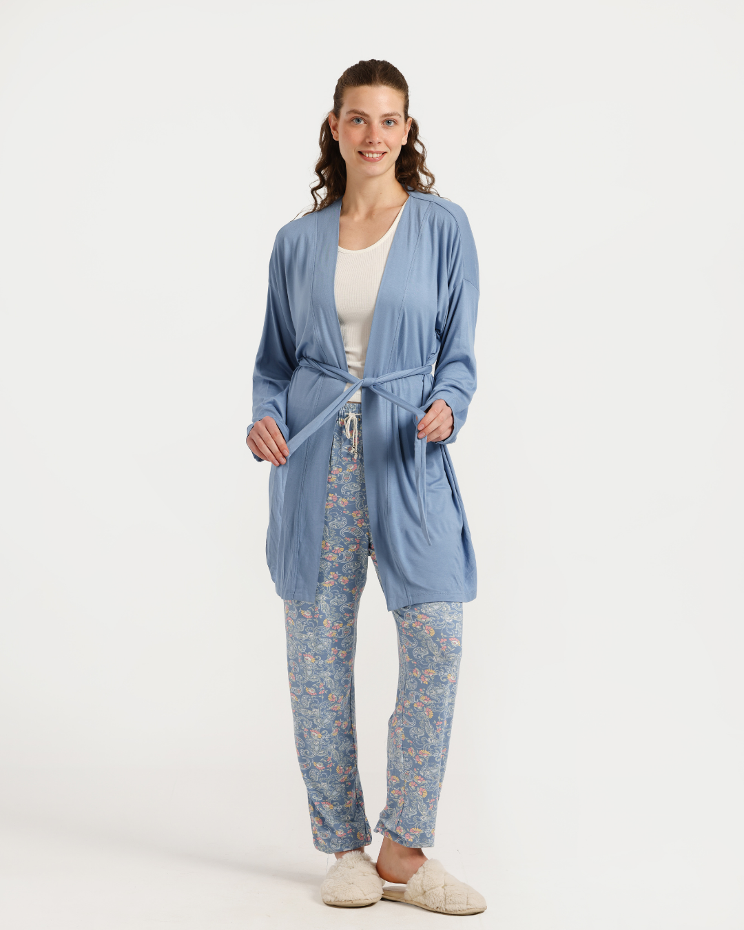 Women's Pajama Set 3 Pieces with Geometric Shapes and Flowers