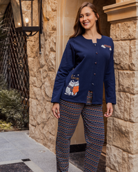 بيجامه حريمي كم طويل بنطلون طويل تطريز قطه