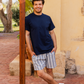 Men's half-sleeve pajamas and wide striped shorts