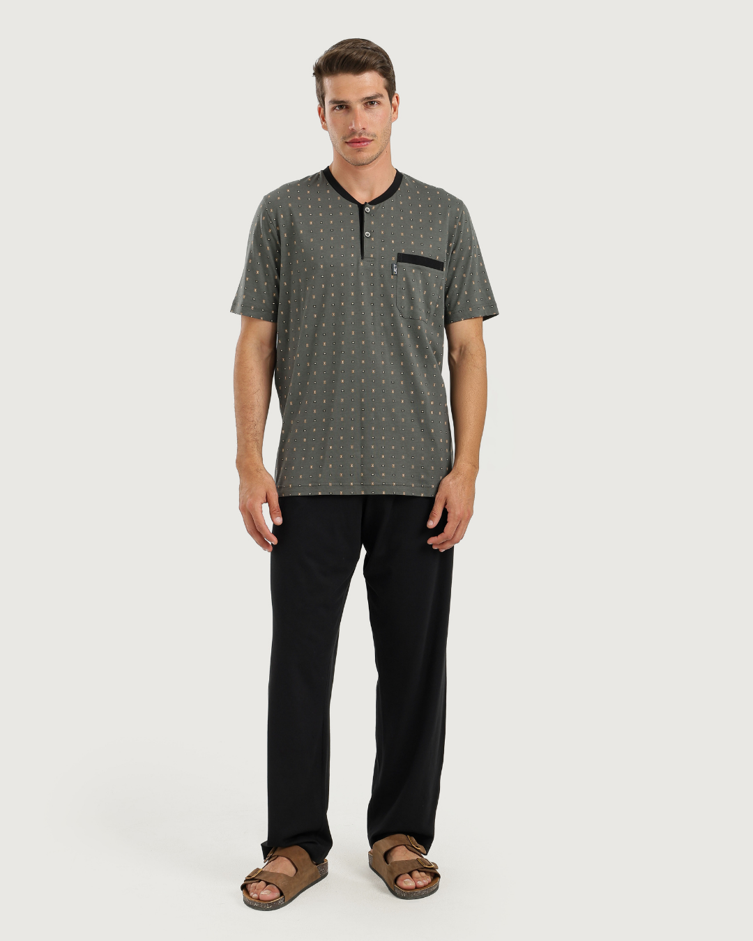 Men's Short Sleeve Pajamas with Round Neck Pants