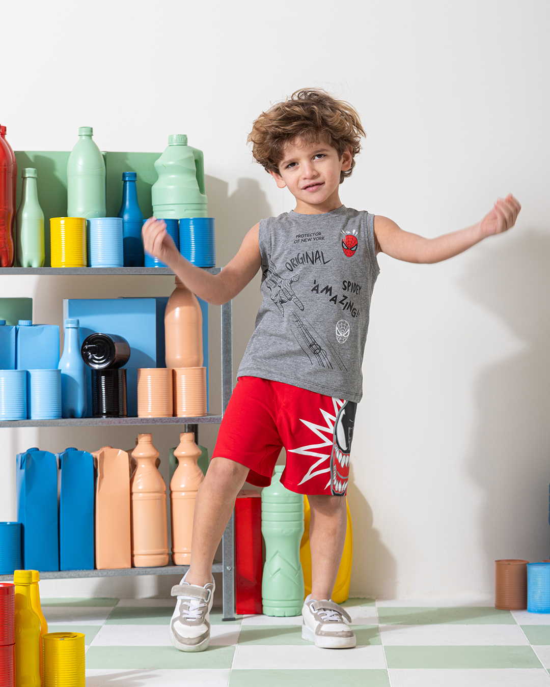 MARVY Original Spider Man بيجامة اولادي وسط شانيه