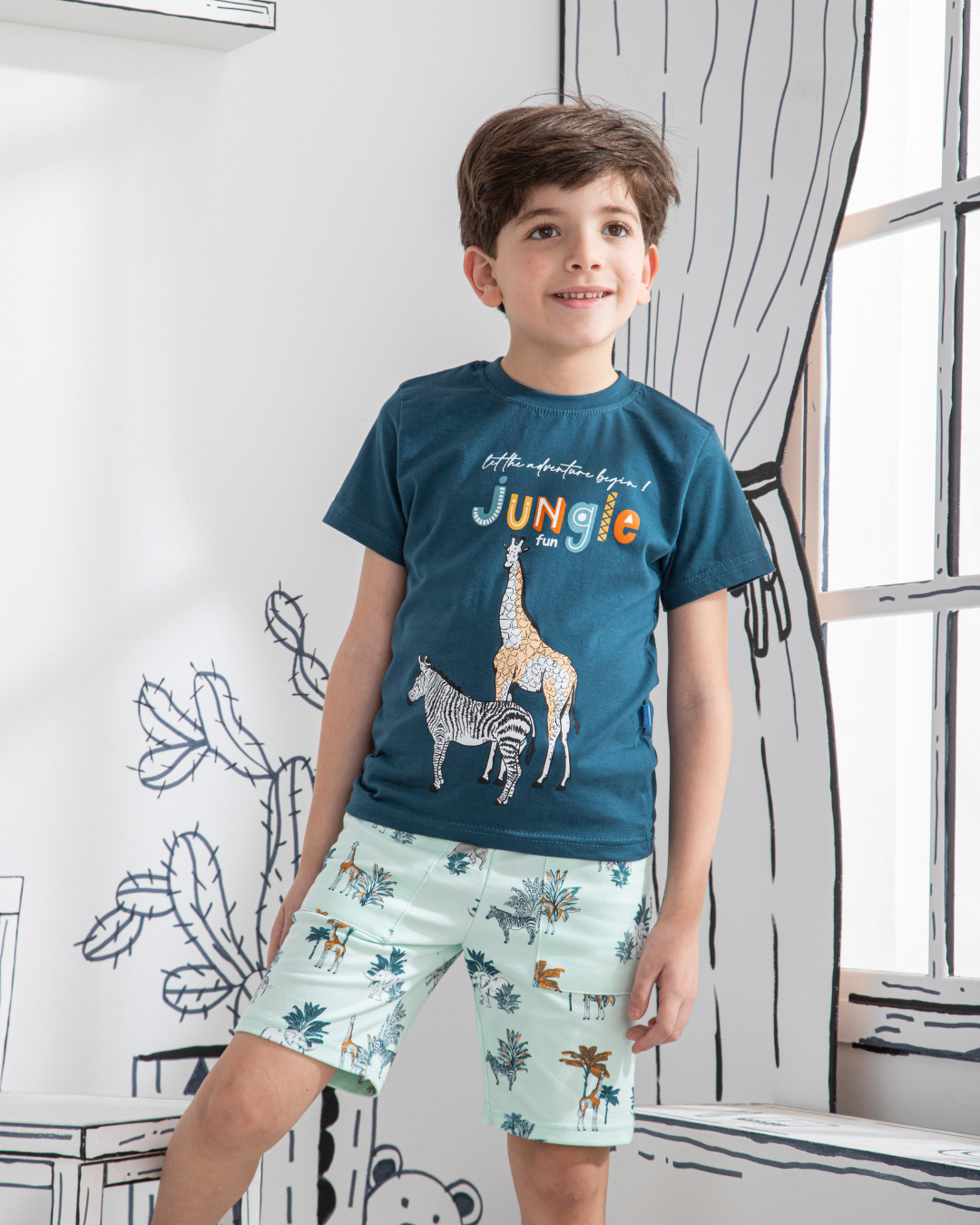 Jungle animals Children's pajamas, half-sleeved T-shirt * printed shorts