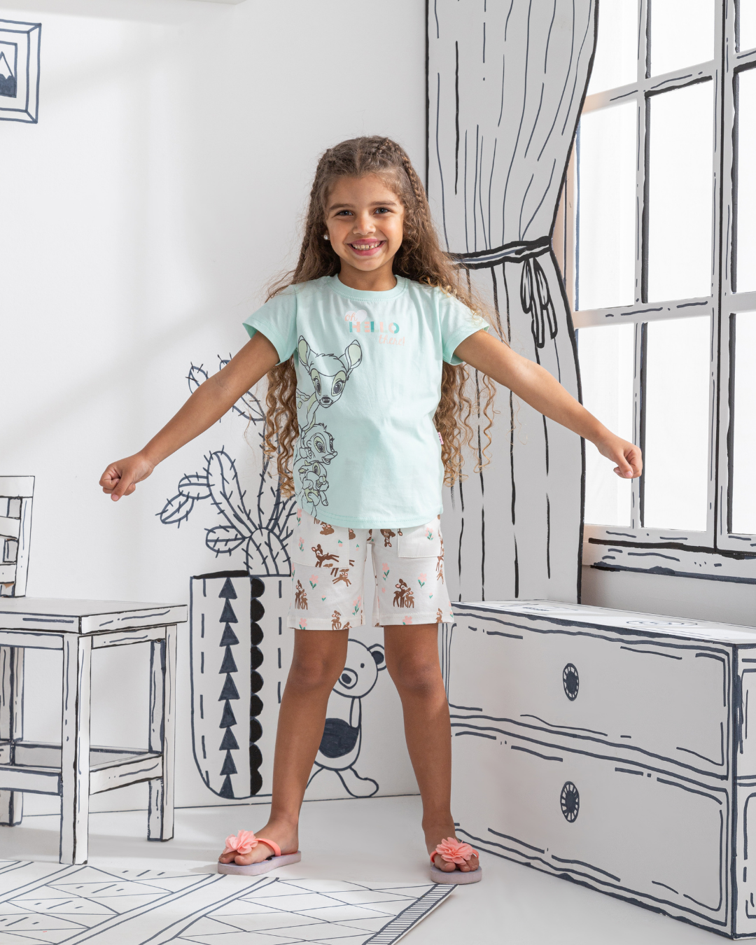 Oh hello there بيجاما بناتي نص كم و شورت قطن