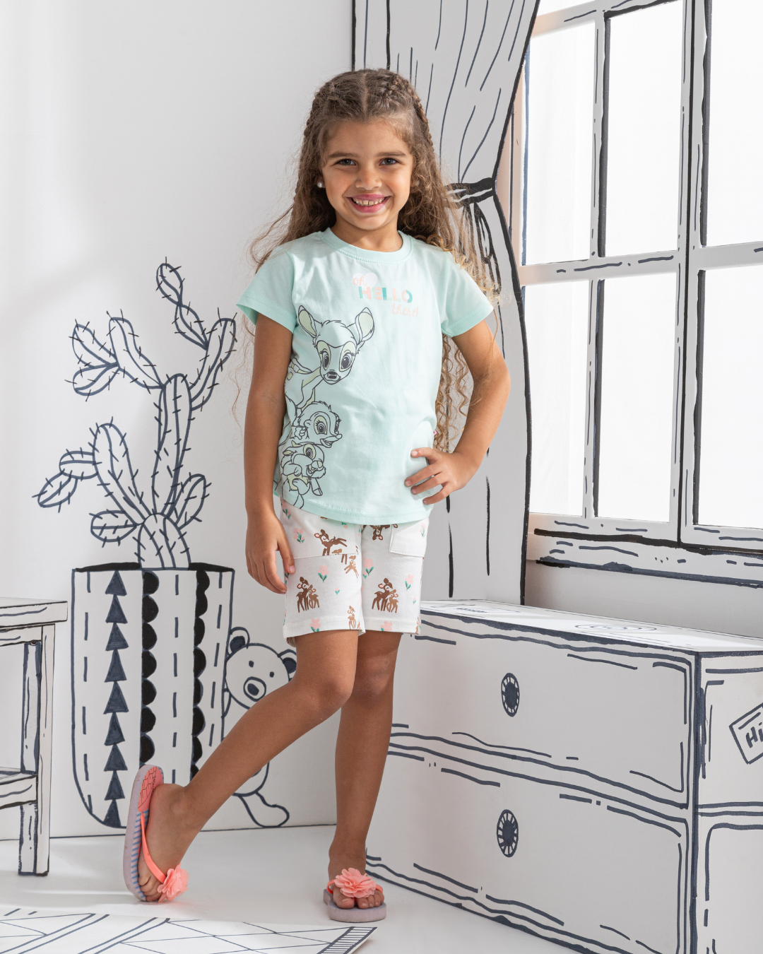 Oh hello there بيجاما بناتي نص كم و شورت قطن