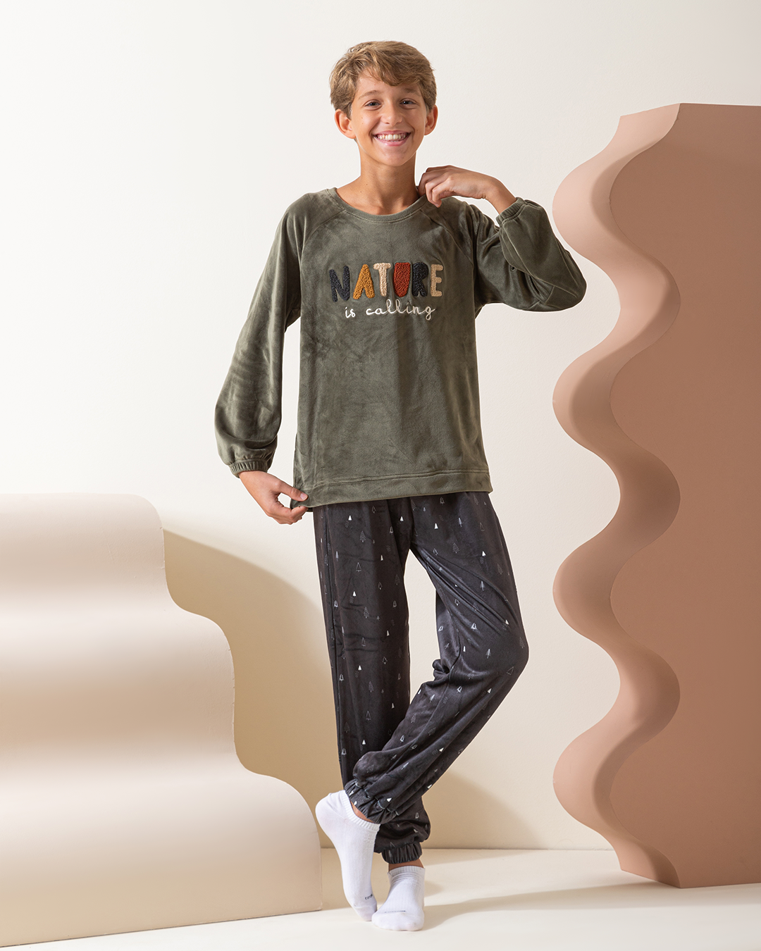 Nature is calling Soft Velvet Raglan Sleeve boys pajamas