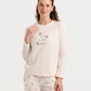 Women's pajama set with sleeves and leaf-patterned pants