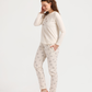 Women's pajama set with sleeves and leaf-patterned pants