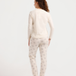 Women's pajama set with sleeves and leaf-patterned pants
