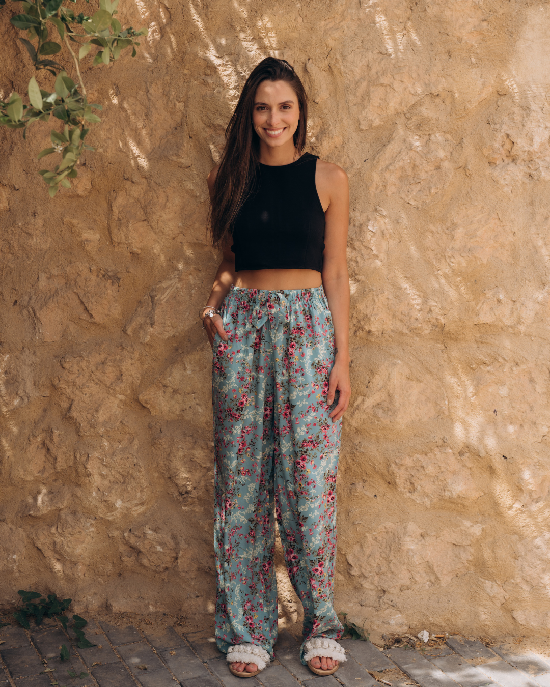 Colorful rose viscose pants