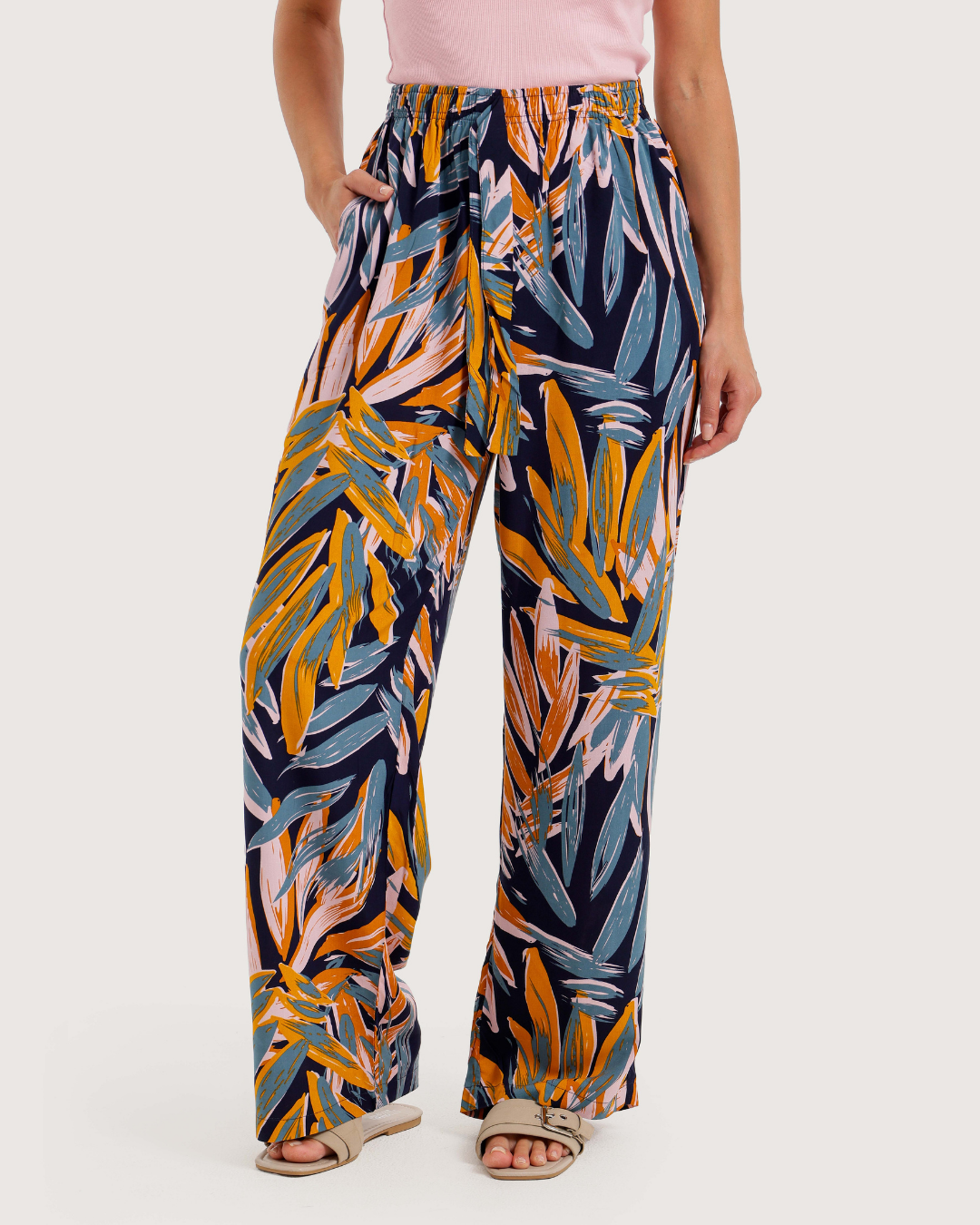 Women's viscose leaf print pants