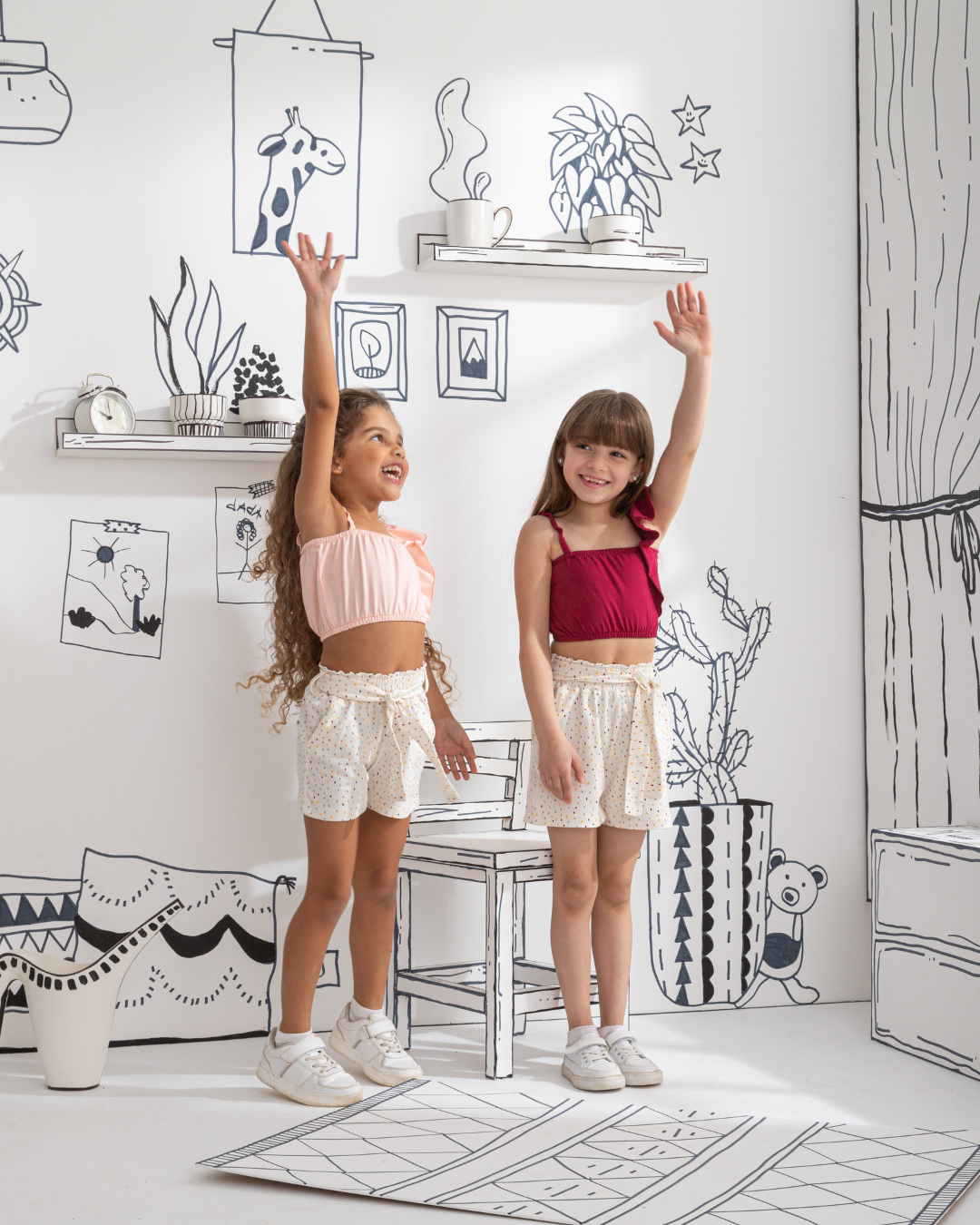 Ruffel Shoulder بيجاما بناتي توب وشورت