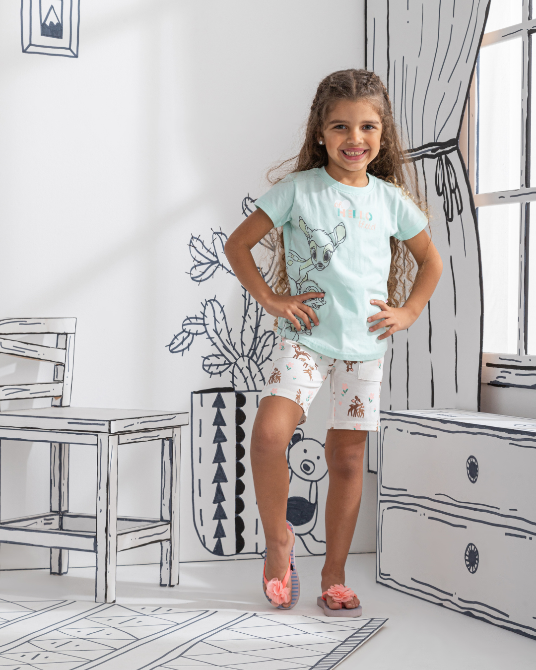 Oh hello there بيجاما بناتي نص كم و شورت قطن