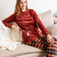 snow Women's pajamas, velvet, round neck, embroidered with check pants