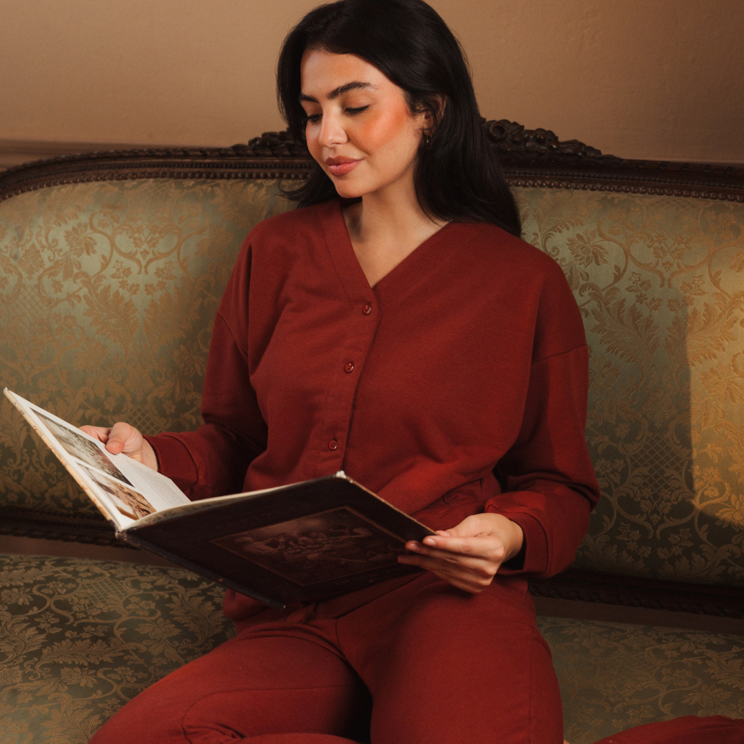 Melton loungewear set with front buttons