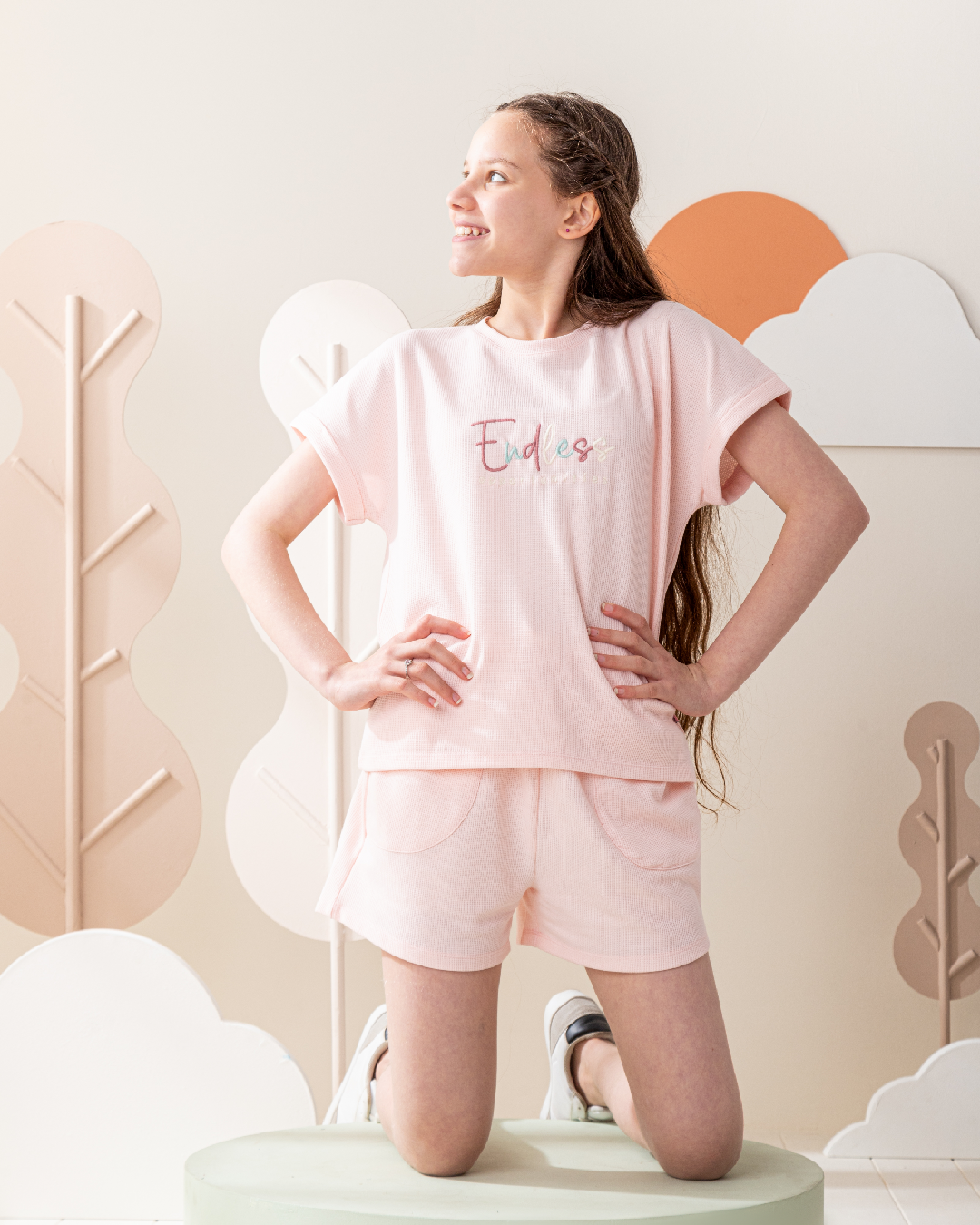 طقم شورت جاكارد كتف ساقط