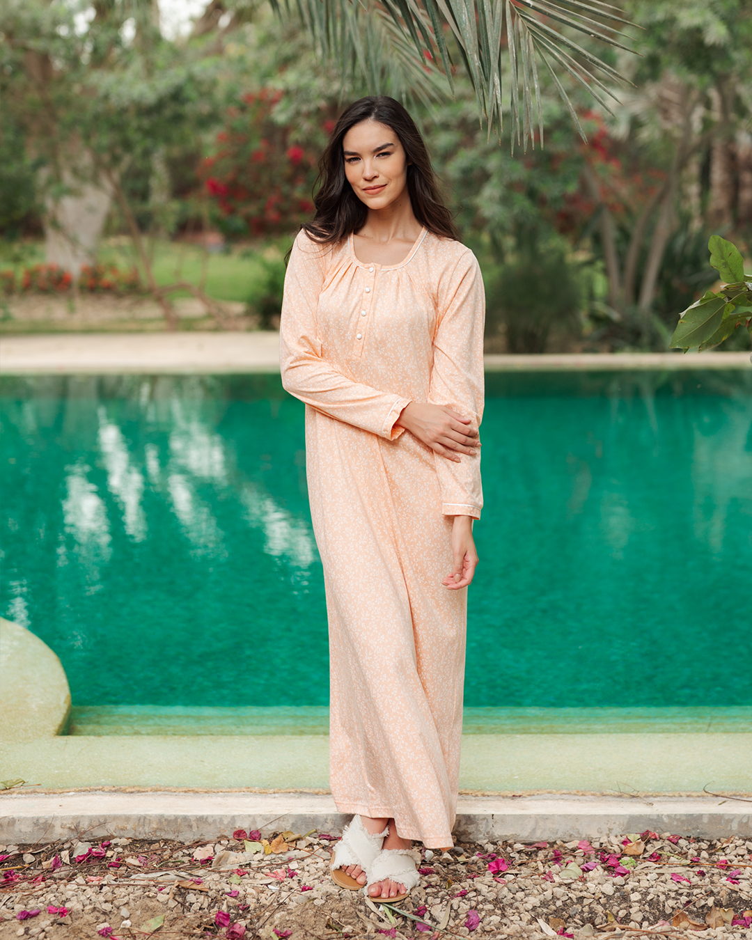 قميص نوم حريمى مطبوع كم طويل